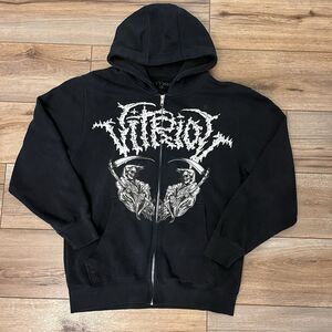 Vitriol Dual Grim Reaper Skeleton Black Grunge Zip Up Hoodie Sweatshirt Men's M